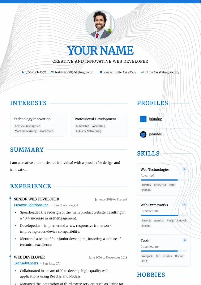 معاينة قالب سيرة ذاتية Accent — StylingCV