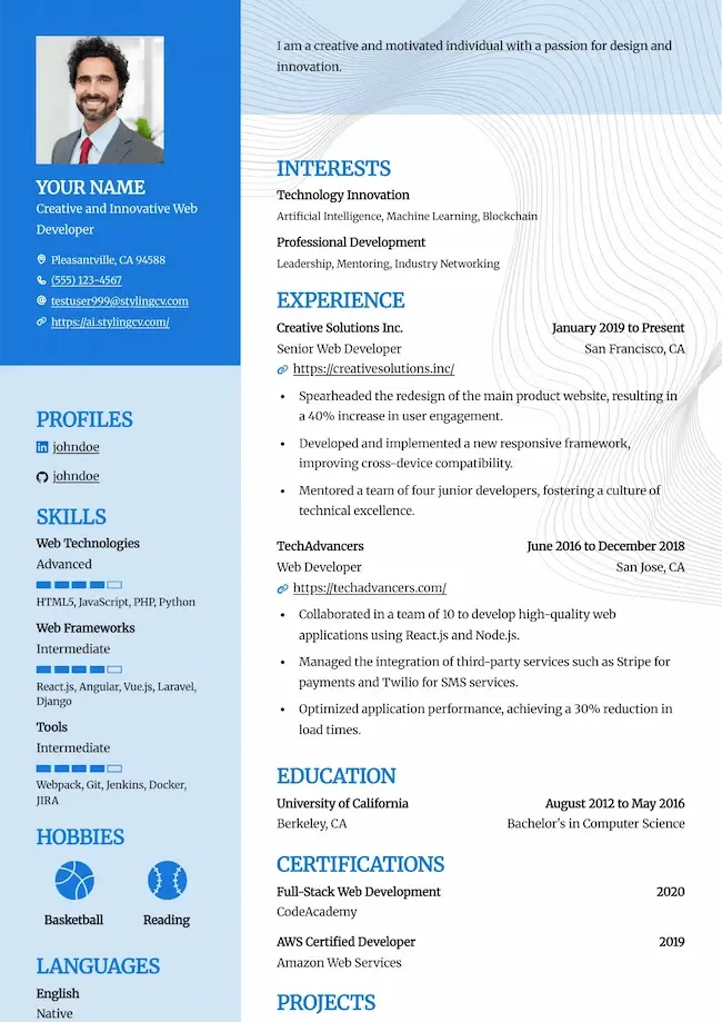 معاينة قالب سيرة ذاتية Bold — StylingCV