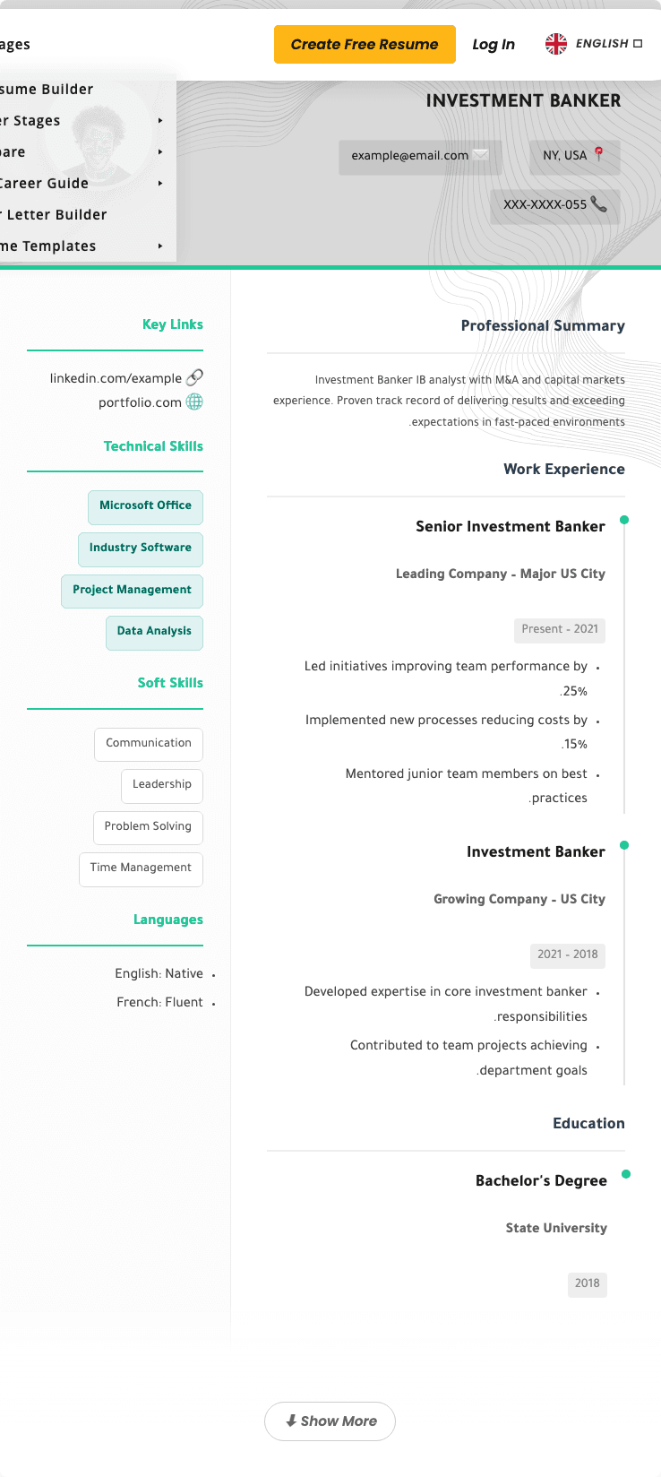 CV Preview Investment Banker Resume Example