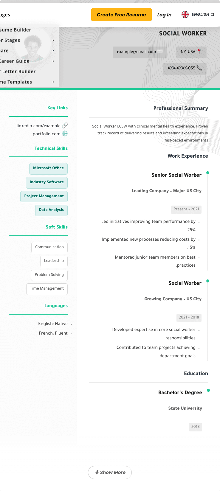 CV Preview Social Worker Resume Example