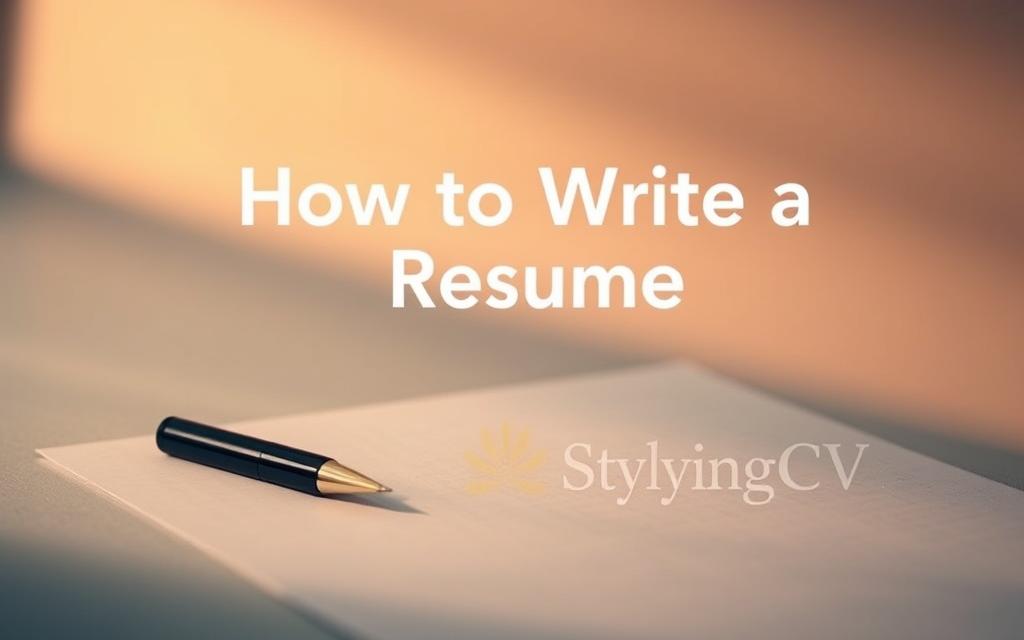 A visually striking and conceptual image of "How to Write a Resume" using the StylingCV brand. Set against a soft, contemplative background, the foreground features a minimalist pen poised gracefully above a crisp, clean sheet of paper, symbolizing the thoughtful creation of a personal profile. The lighting is warm and inviting, casting subtle shadows that add depth and dimension. The overall mood is one of focus, purpose, and the importance of presenting oneself effectively. This image would perfectly complement the introduction to the article on crafting an impactful resume.