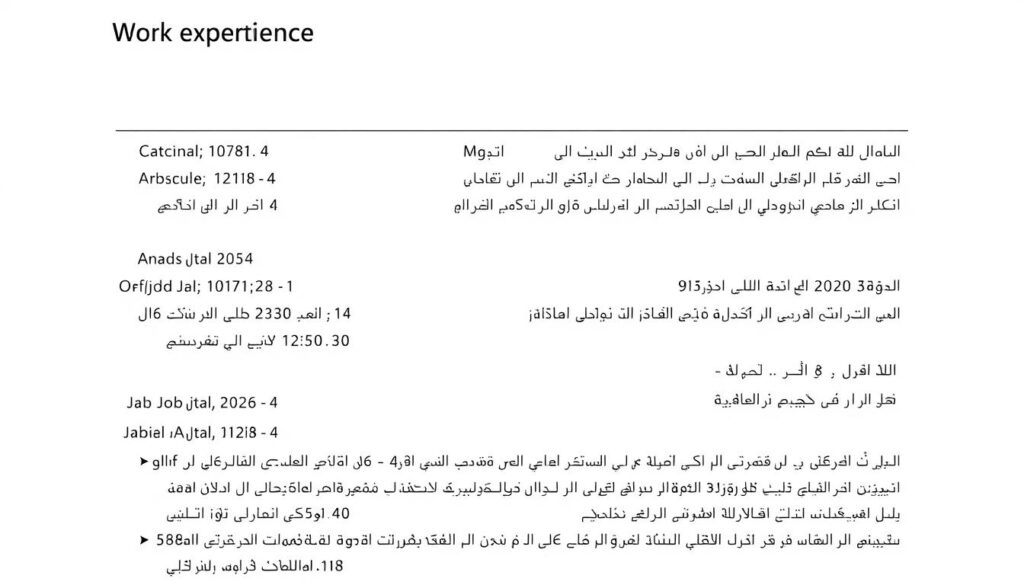 نموذج لكتابة قسم الخبرات العملية في السيرة الذاتية العربية الاحترافية
