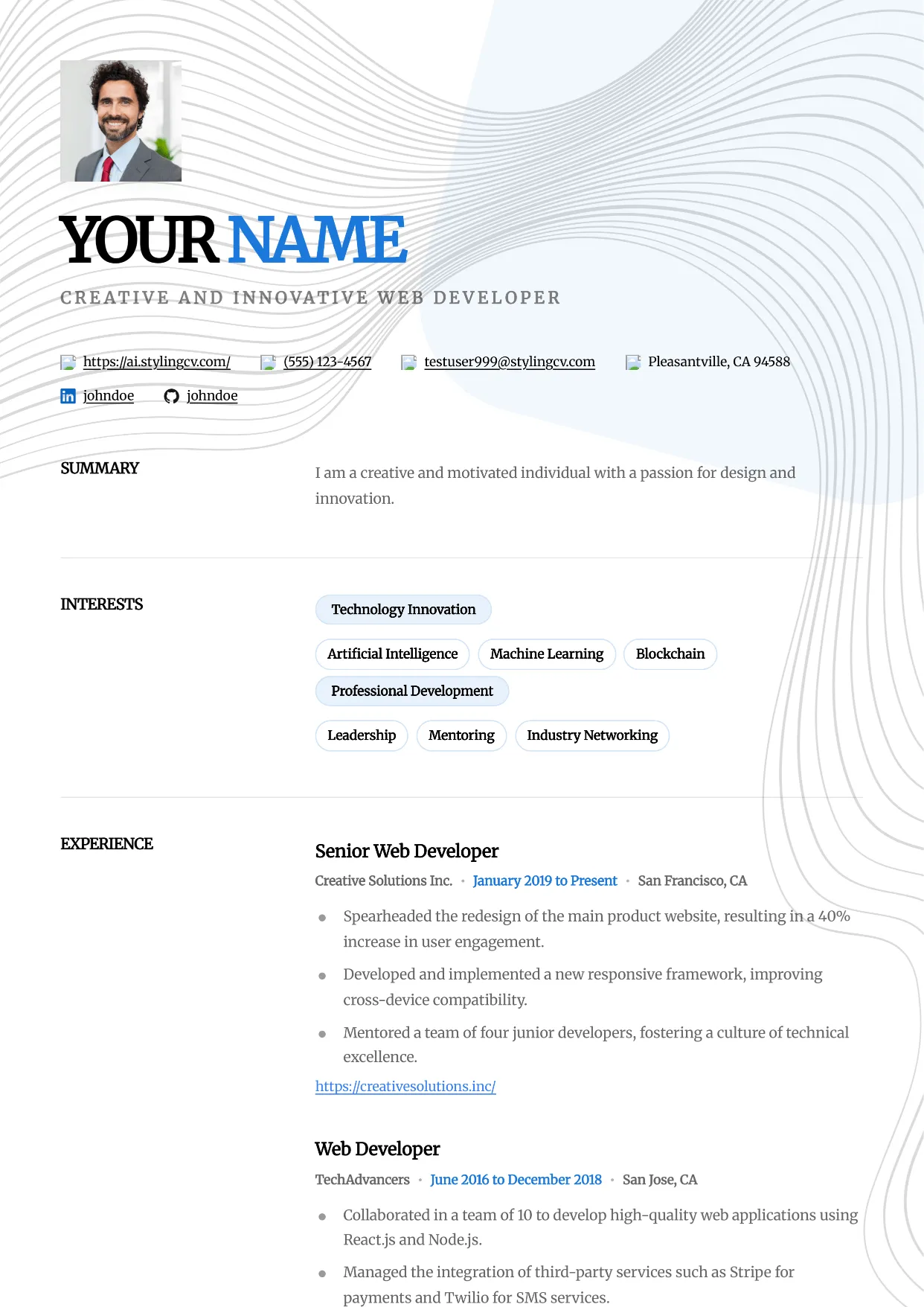 Studio نموذج سيرة ذاتية