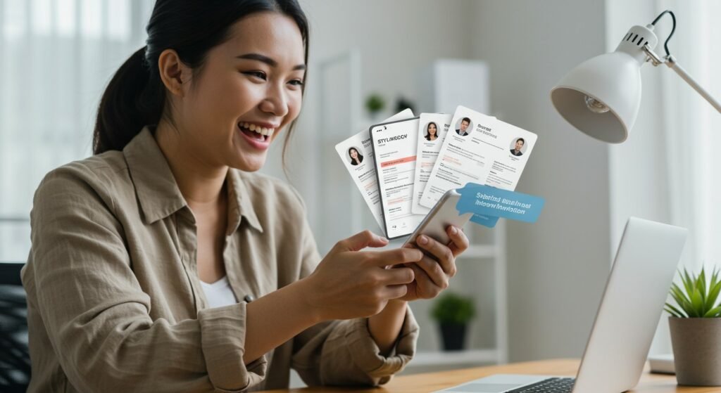 Happy job seeker receiving interview invitations