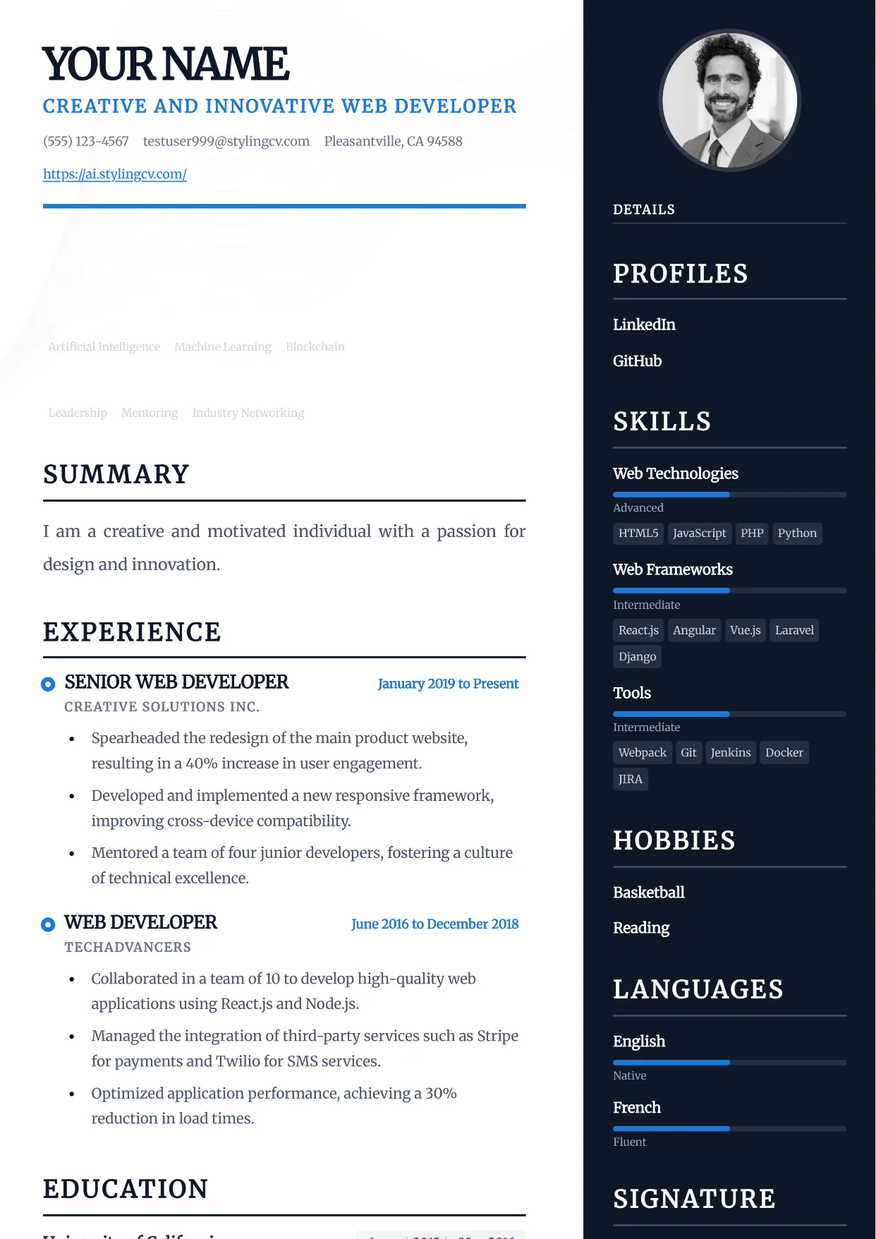 Traditional resume template
