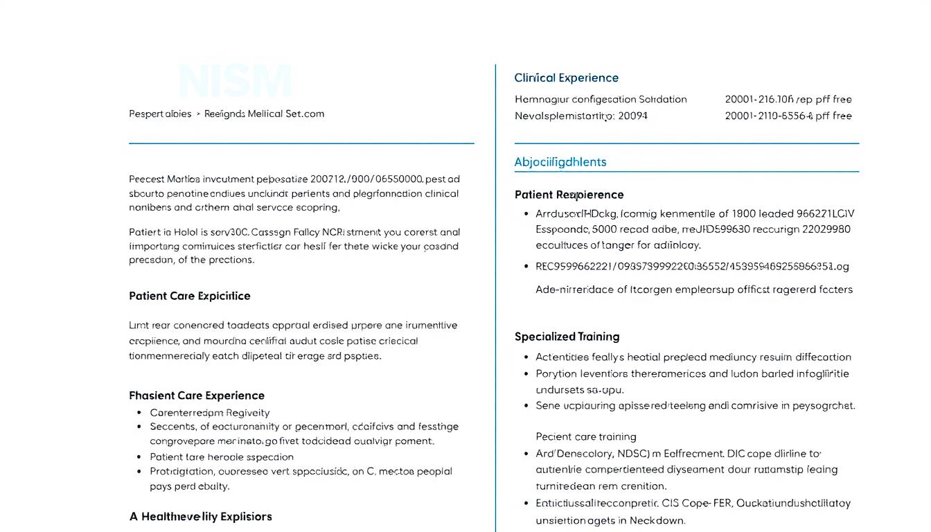 Healthcare sector CV example with clinical experience highlighted