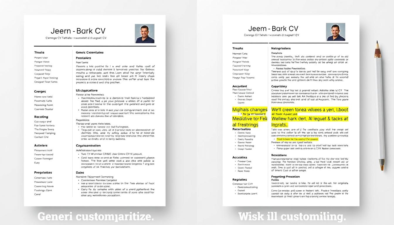 Side-by-side comparison of generic CV template and customized version