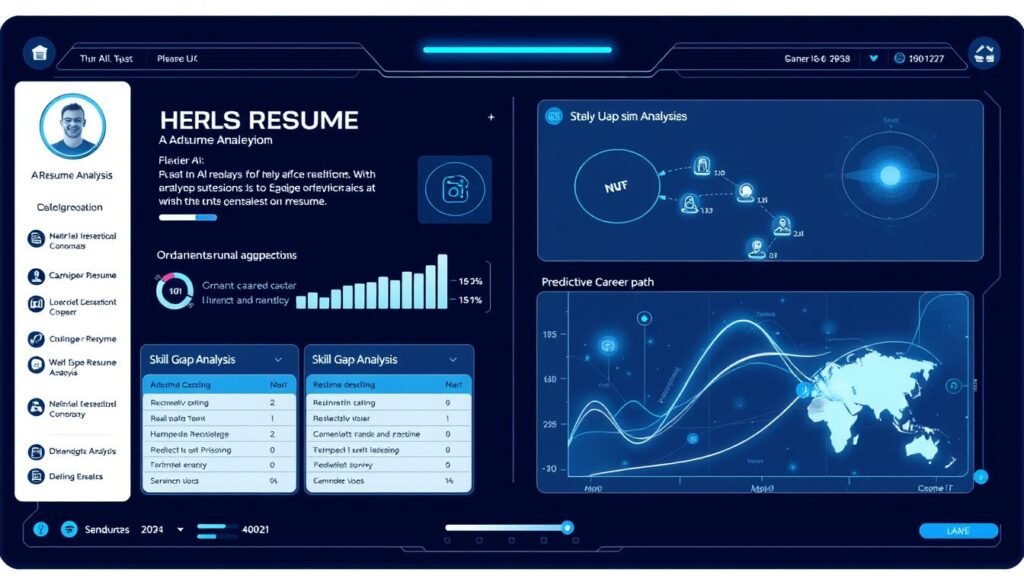 Futuristic interface showing advanced AI resume analysis and optimization