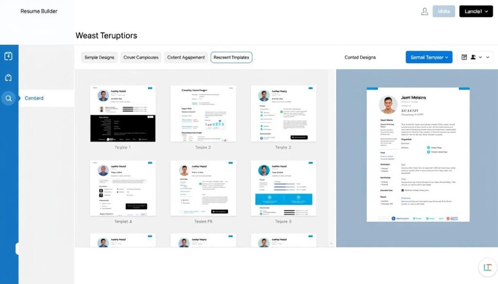Huntr AI Resume Builder interface showing template selection and content generation