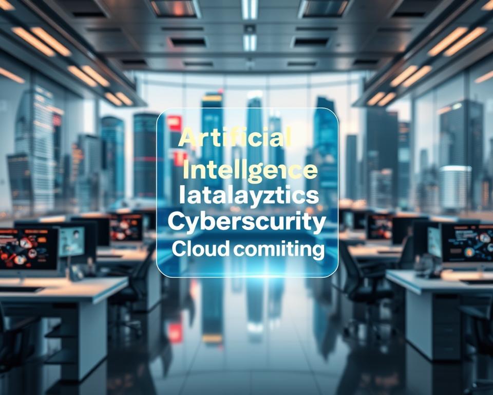 A dynamic, futuristic scene showcasing a selection of industry-specific keywords for the 2025 job market. In the foreground, a holographic display floats, illuminating crisp, colorful keywords like &amp;quot;Artificial Intelligence&amp;quot;, &amp;quot;Data Analytics&amp;quot;, &amp;quot;Cybersecurity&amp;quot;, and &amp;quot;Cloud Computing&amp;quot;. The middle ground features sleek, high-tech workstations and screens, conveying a modern, innovative office environment. In the background, a cityscape of gleaming skyscrapers and autonomous vehicles creates a sense of a thriving, technologically-advanced metropolis. Soft, directional lighting casts an optimistic glow, while a shallow depth of field emphasizes the focal keywords. The overall composition evokes a forward-thinking, in-demand skillset for the jobs of tomorrow.