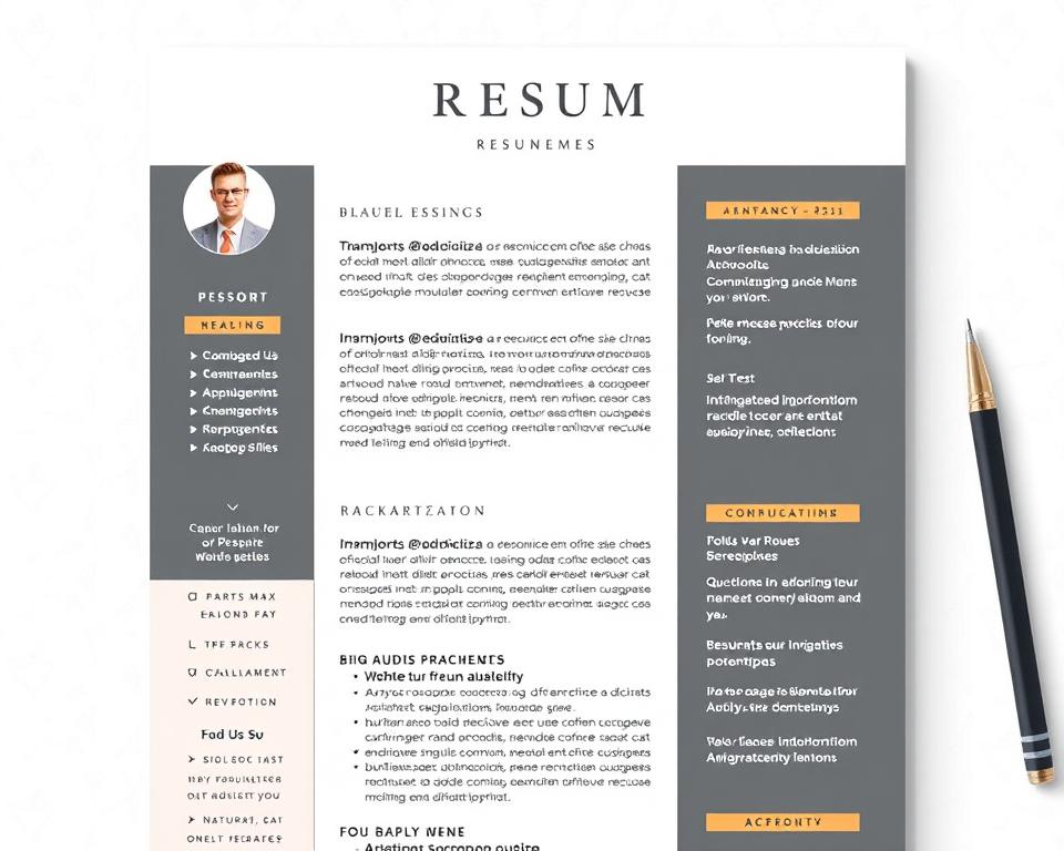 A well-organized resume layout with clean typography, strategic use of whitespace, and visually appealing design elements. Crisp headings, structured sections, and subtle accent colors create a professional, modern aesthetic. The layout balances information density with elegant simplicity, guiding the reader's eye through key details. A soft, muted color palette evokes a sense of sophistication, while carefully considered font pairings and alignment convey an air of thoughtfulness. Subtle background textures provide depth without distracting from the content. Overall, the layout exemplifies principles of effective information architecture and visual communication, elevating the resume's impact.