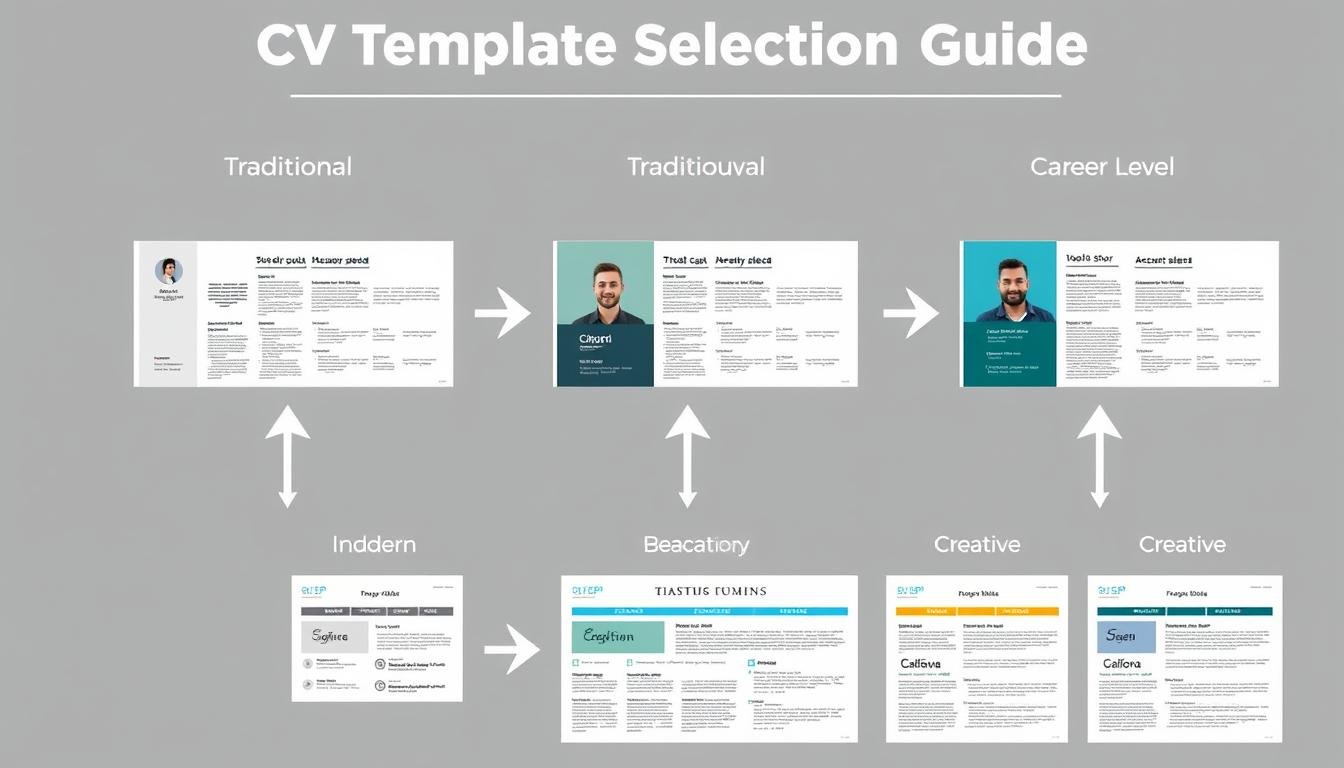 CV template selection process showing different templates for various industries
