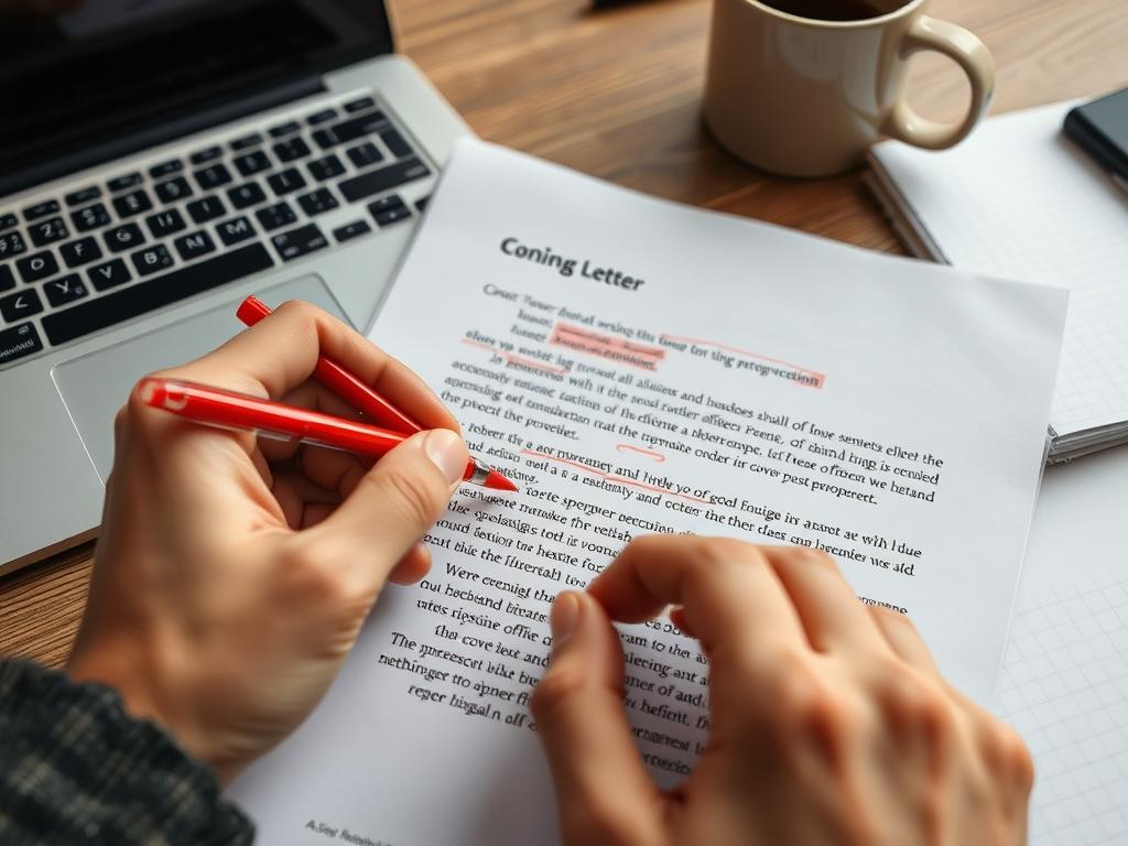 Person reviewing and correcting mistakes in a cover letter opening Person reviewing and correcting mistakes in a cover letter opening