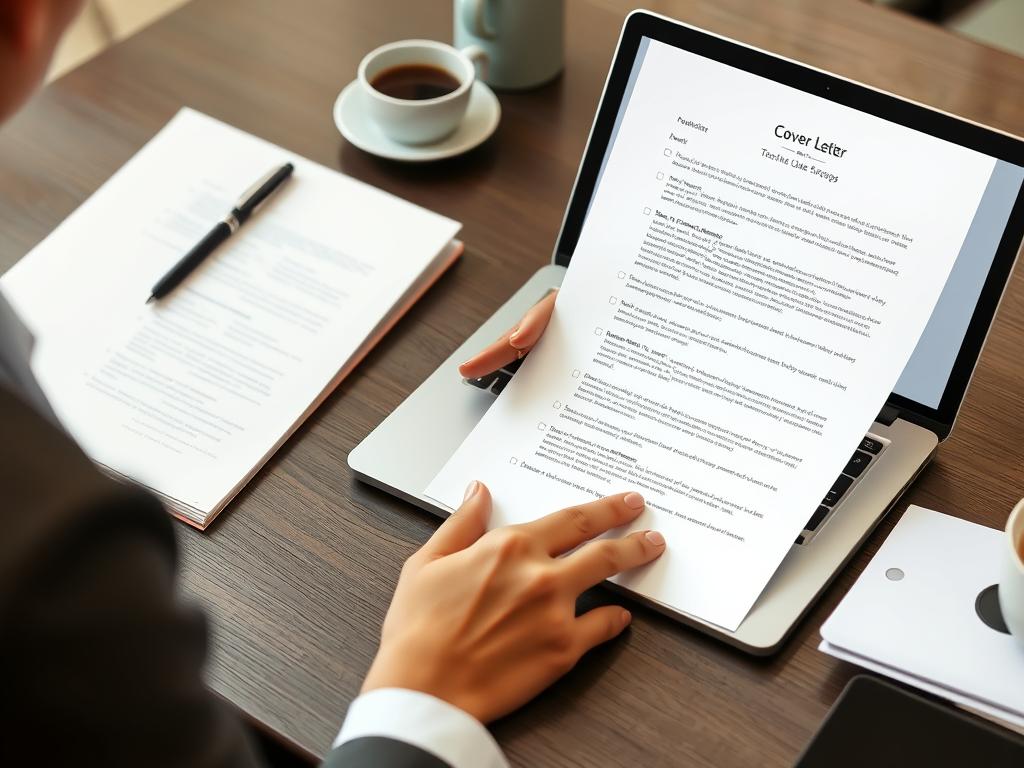 Person using a checklist while writing a cover letter opening Person using a checklist while writing a cover letter opening