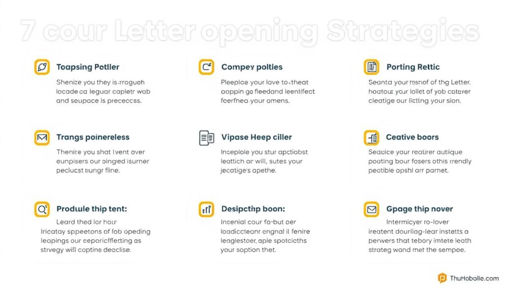Visual representation of different cover letter opening strategies with example text for how to begin a cover letter for a job Visual representation of different cover letter opening strategies with example text for how to begin a cover letter for a job