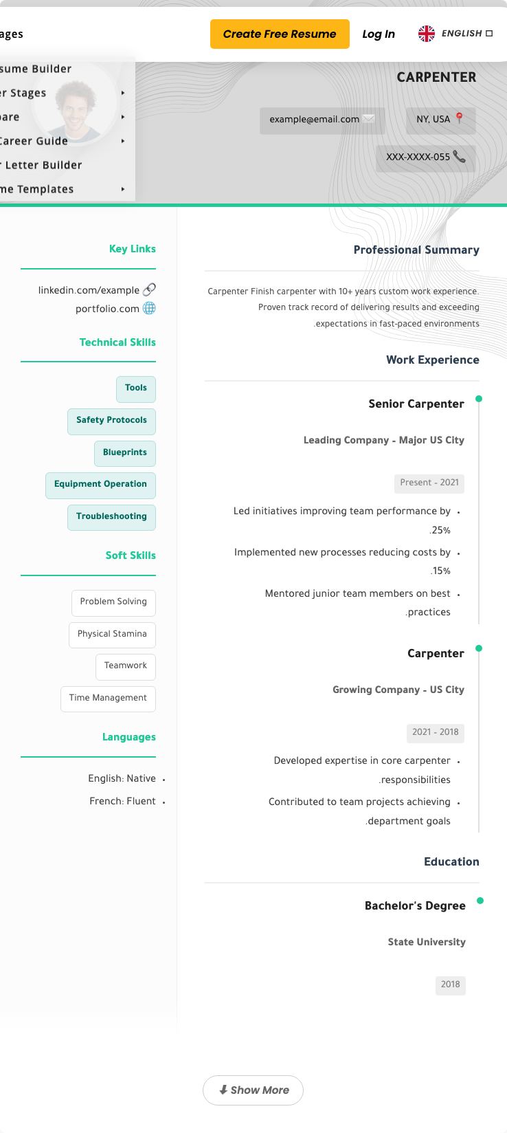 Carpenter Resume Example - Free Templates 2026