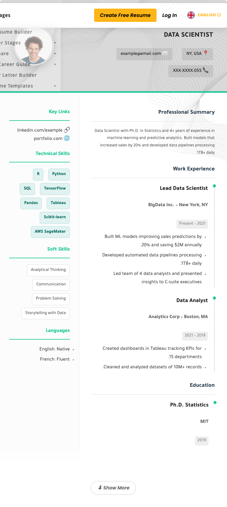 Data Scientist Resume Example - Free Templates 2026