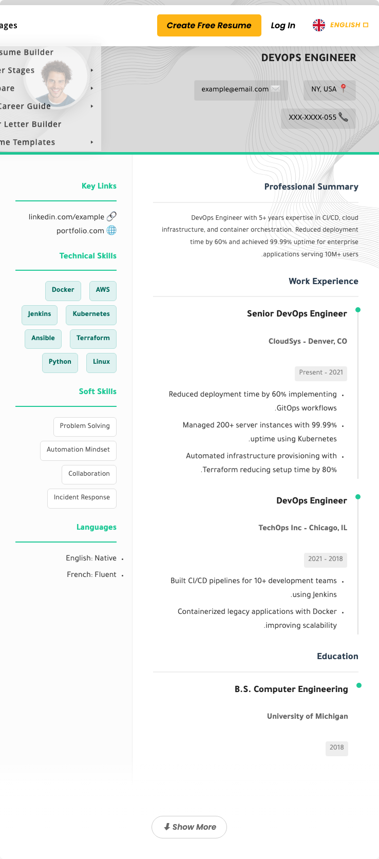 DevOps Engineer Resume Example - Free Templates 2026
