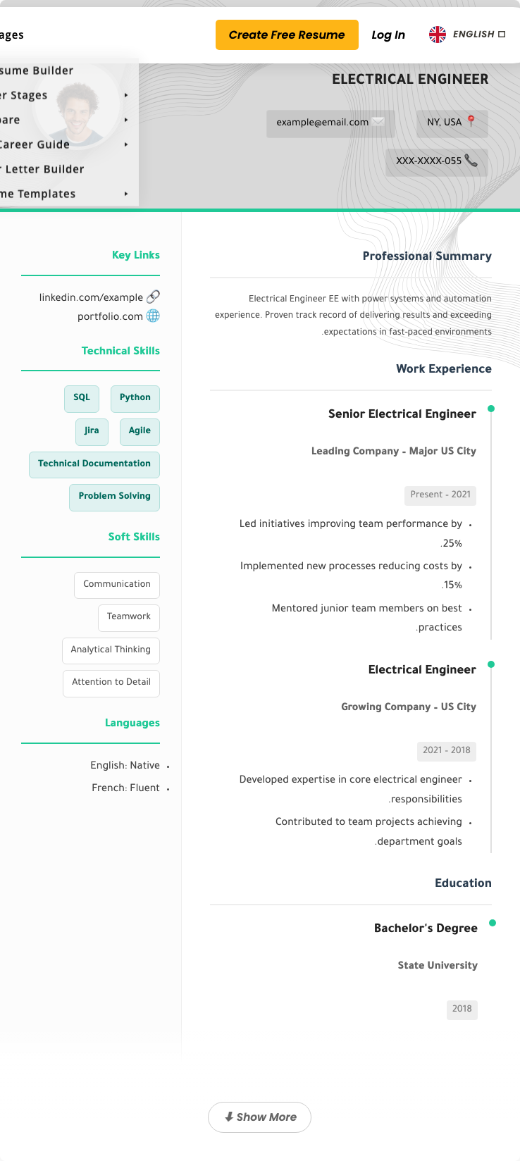 Electrical Engineer Resume Example - Free Templates 2026