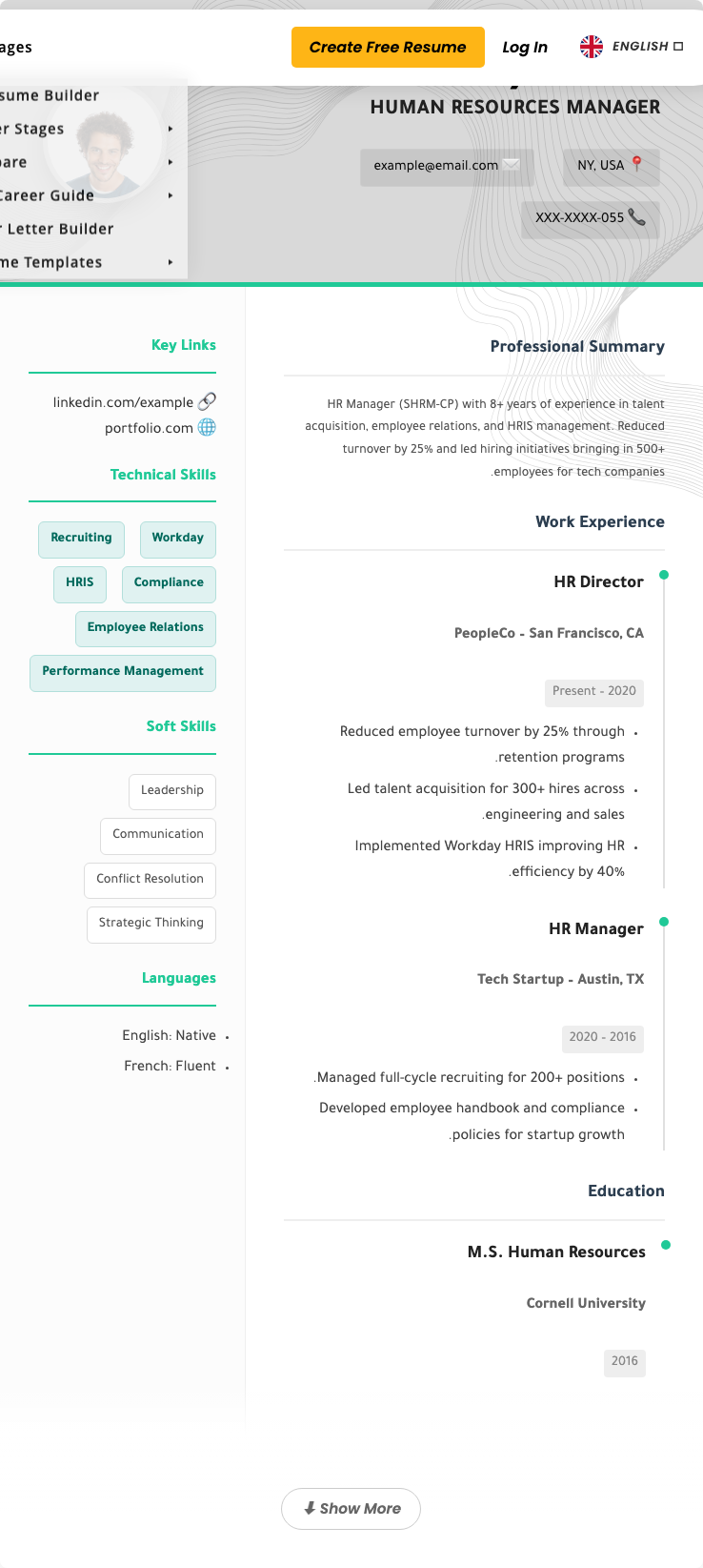 Human Resources Manager Resume Example - Free Templates 2026