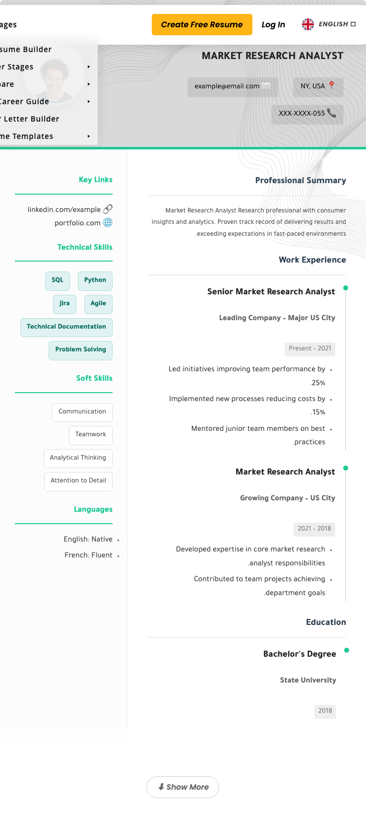 Market Research Analyst Resume Example - Free Templates 2026