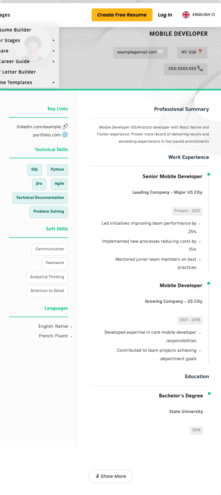Mobile Developer Resume Example - Free Templates 2026