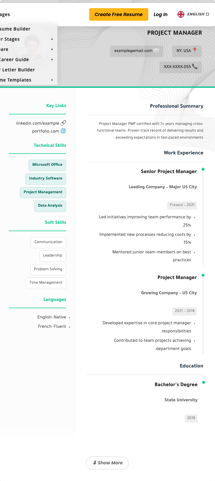 Project Manager Resume Example | StylingCV Ai Resume Builder