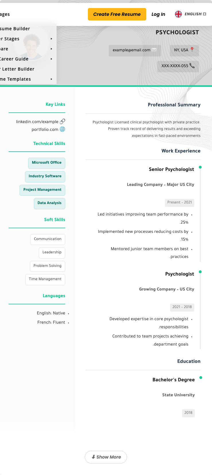 Psychologist Resume Example - Free Templates 2026