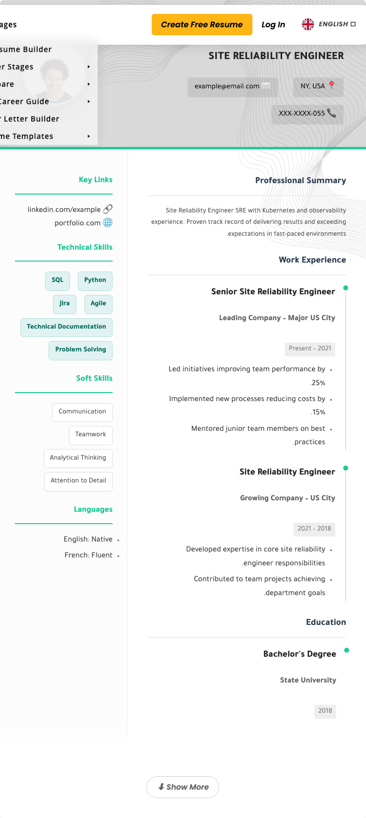 Site Reliability Engineer Resume Example - Free Templates 2026