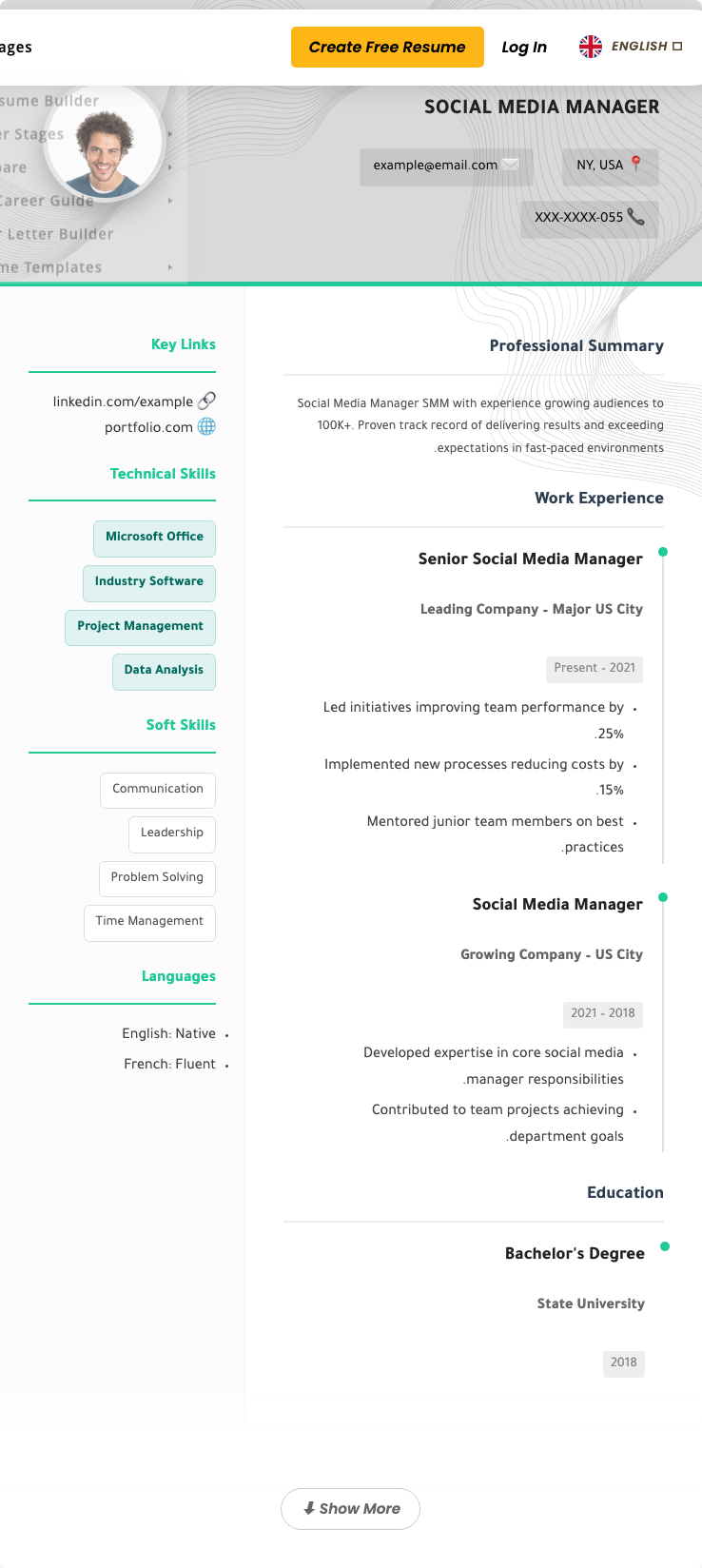 Social Media Manager Resume Example - Free Templates 2026