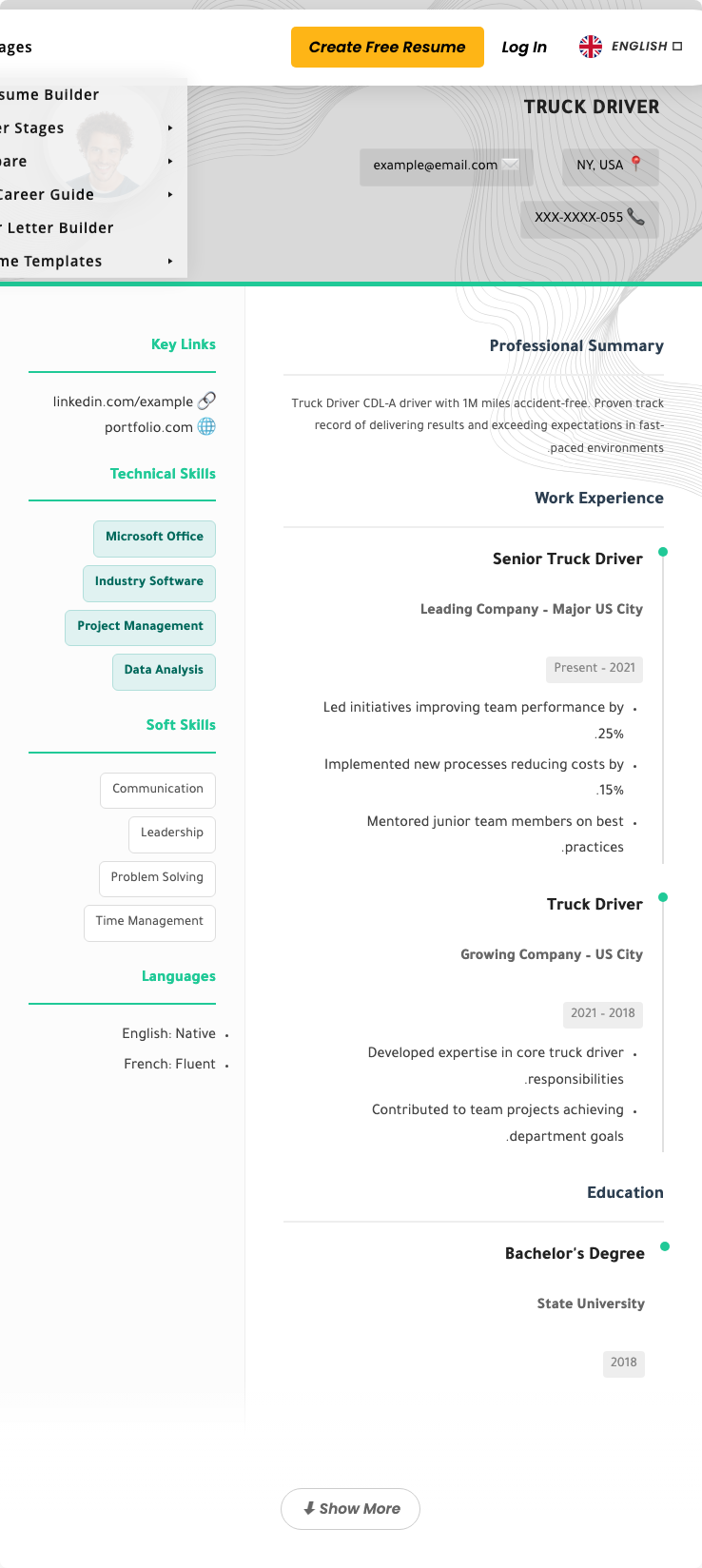 Truck Driver Resume Example - Free Templates 2026