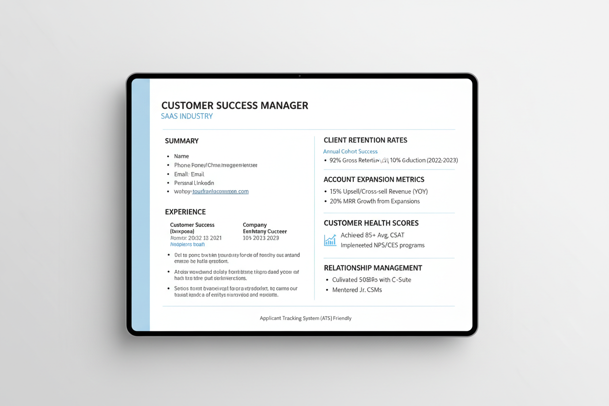 Customer success manager resume template for ATS