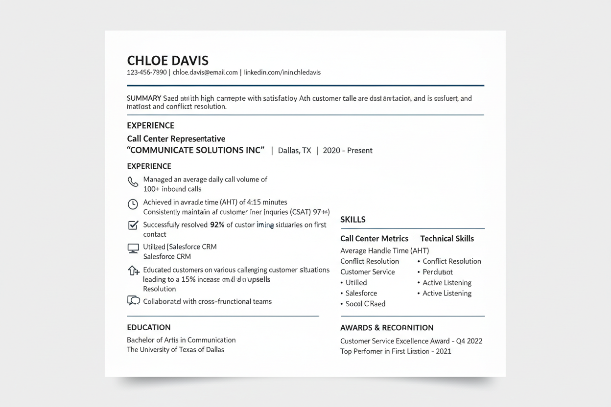 Call center representative ATS friendly resume template