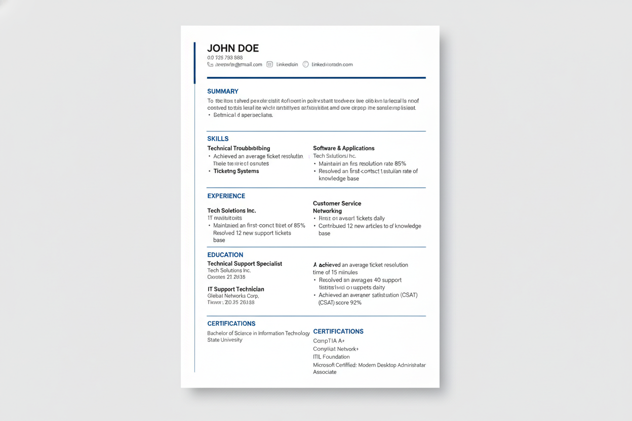 Technical support specialist ATS resume template