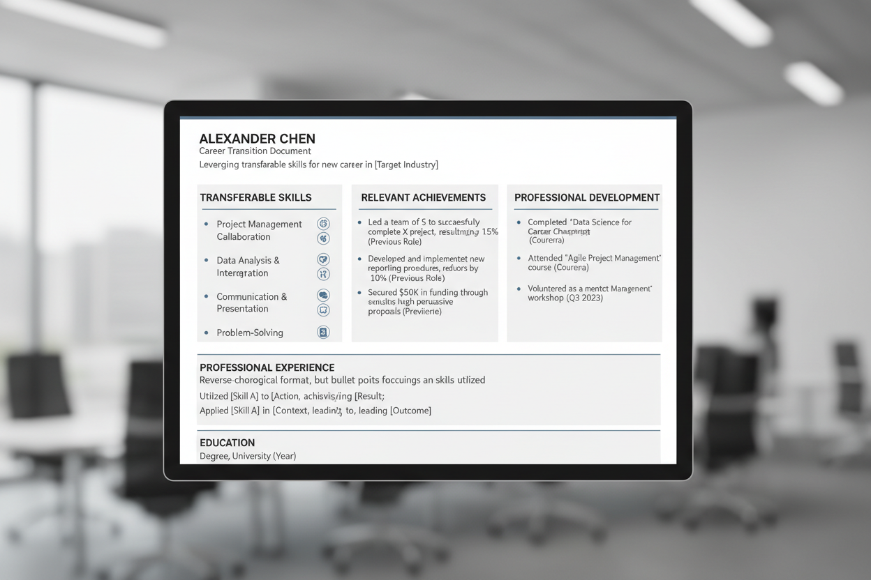 Career change ATS friendly resume template