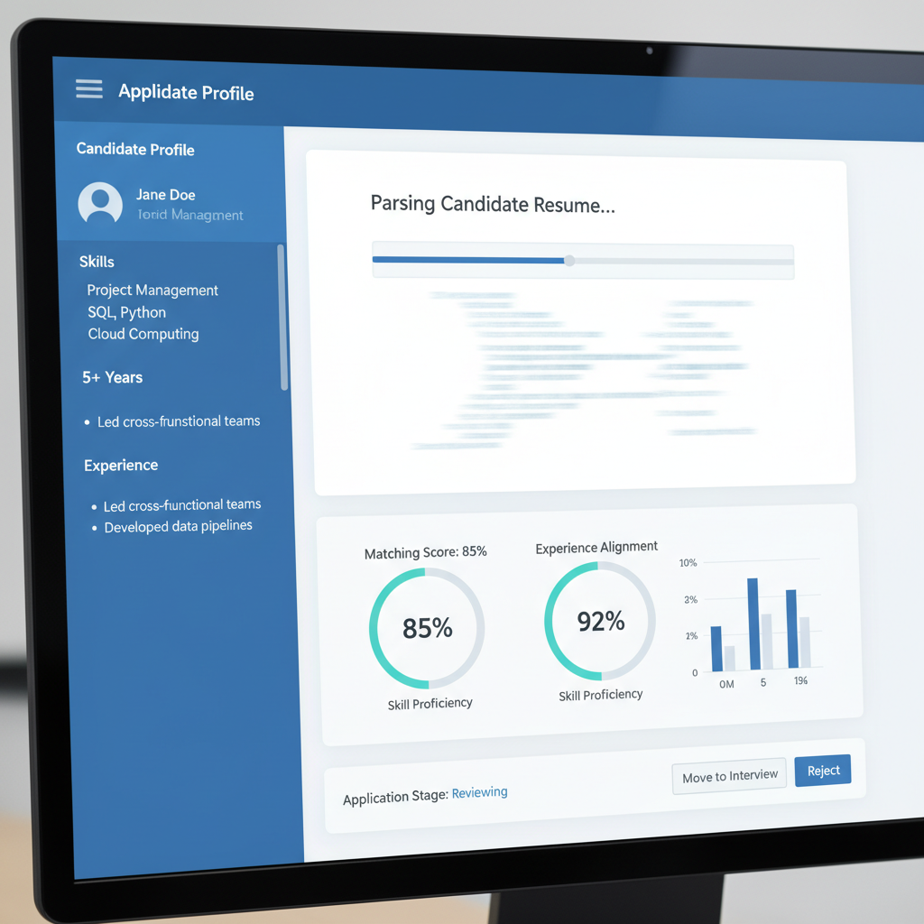 Applicant tracking system software dashboard showing resume parsing process