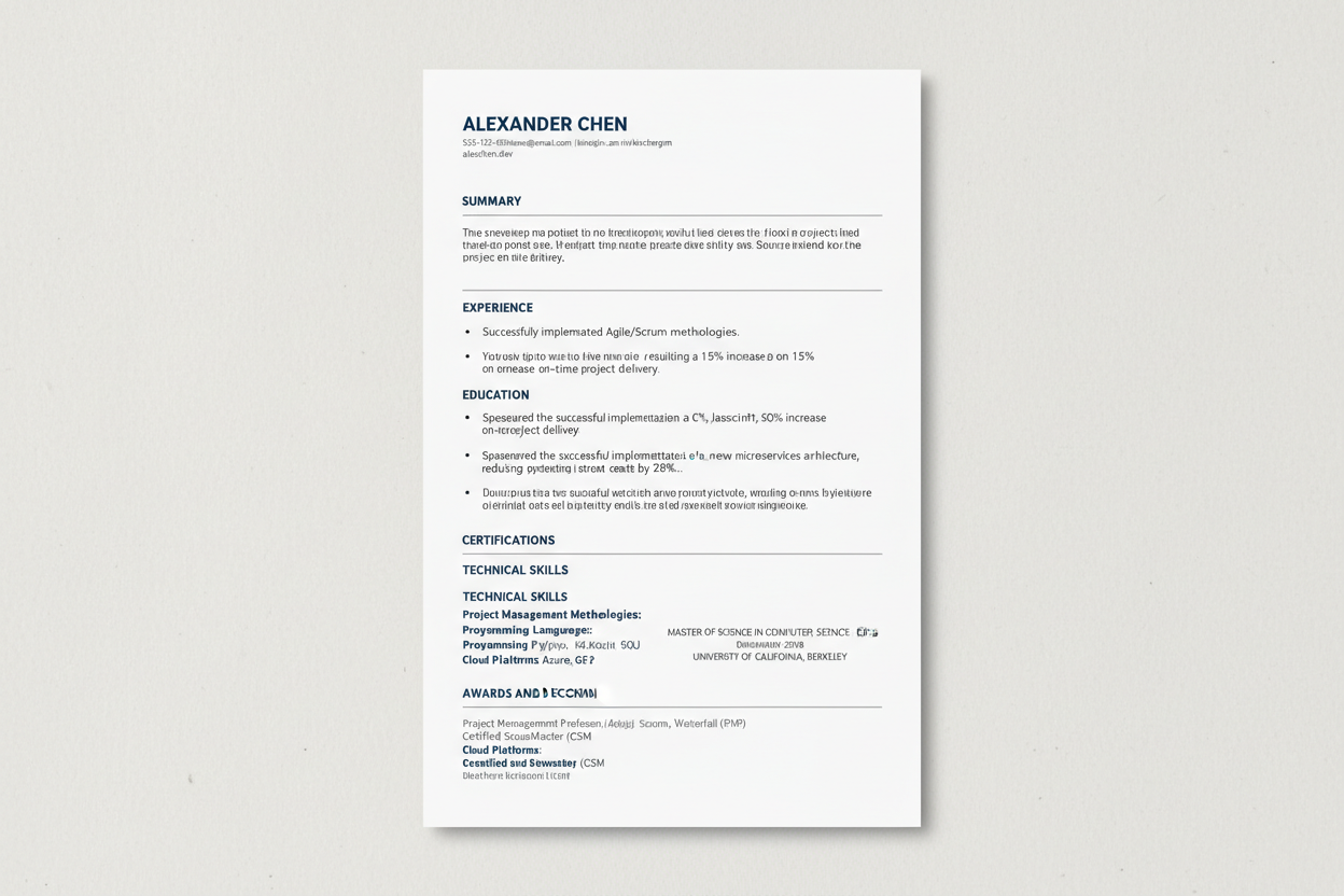 IT project manager resume template optimized for ATS