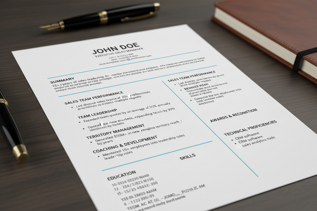 Sales manager ATS resume template with team leadership sections