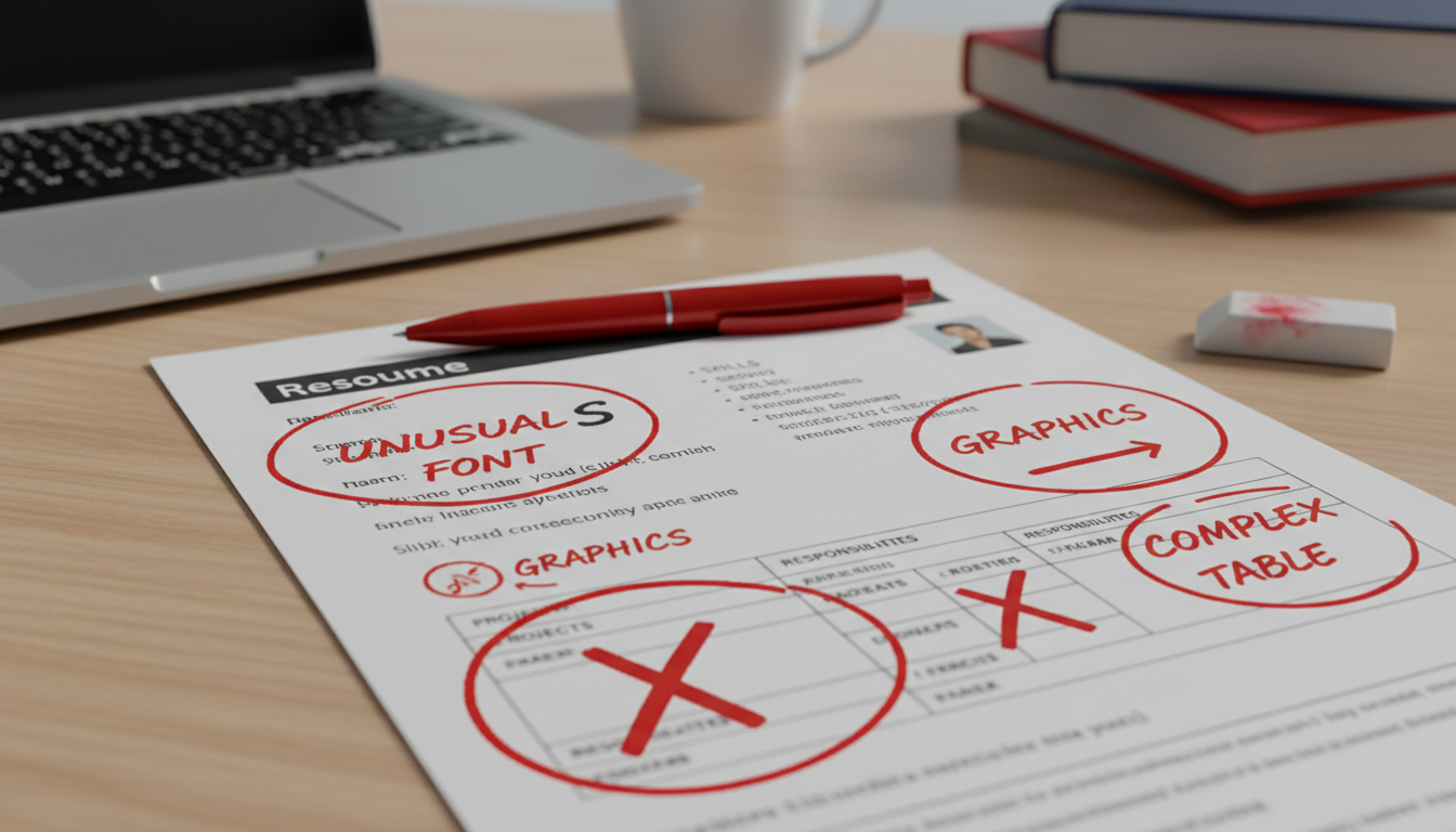 Common ATS resume errors highlighted on sample document