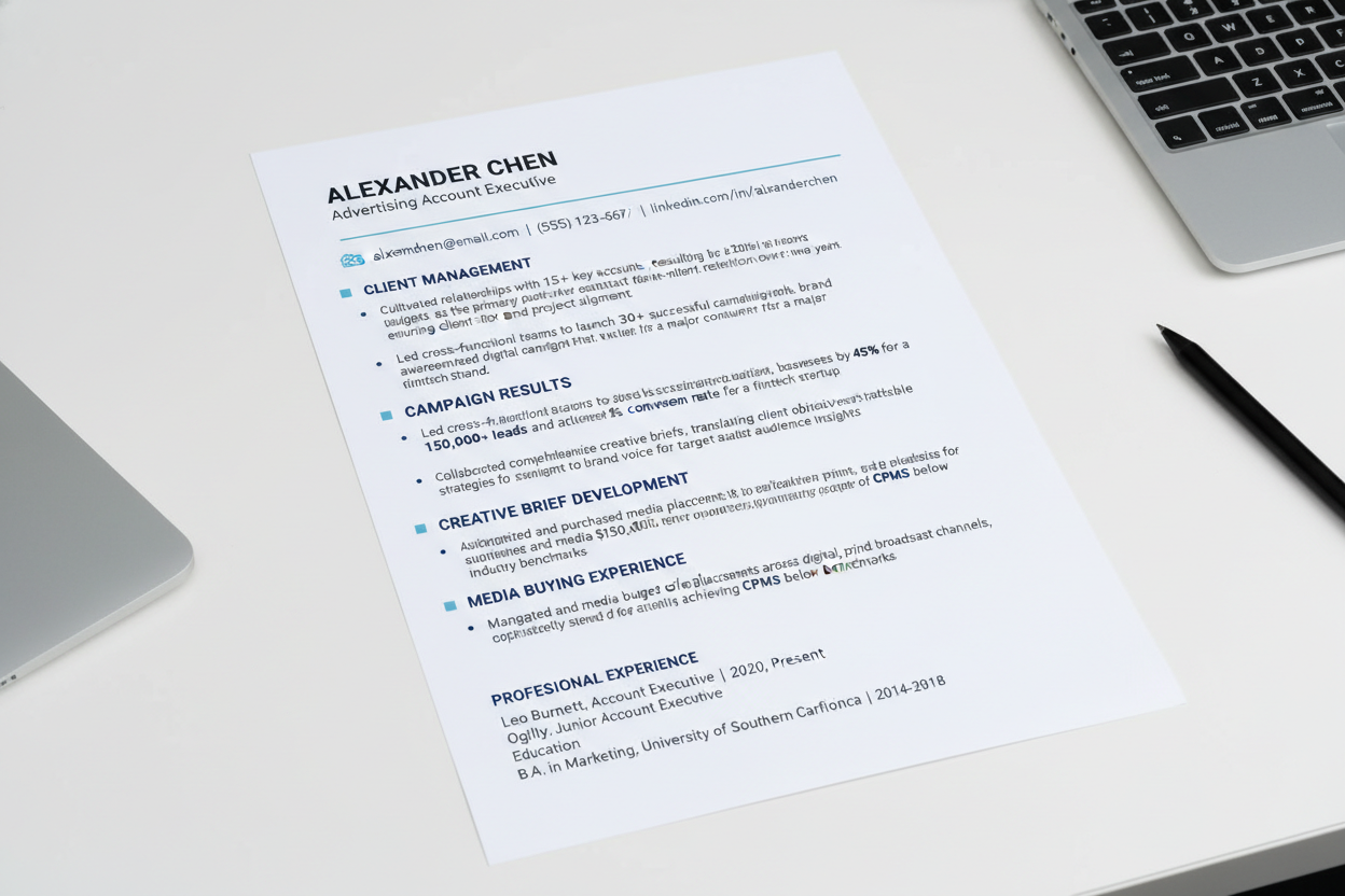 Advertising account executive ATS resume template
