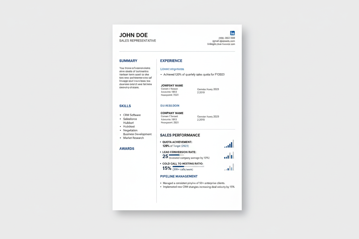 Sales representative ATS friendly resume template