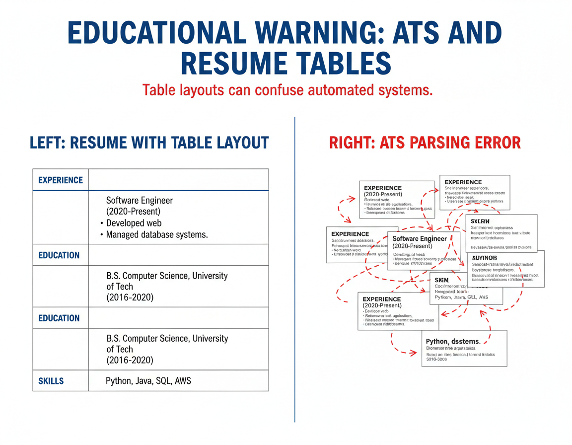 Table formatting error in ATS resume scanning