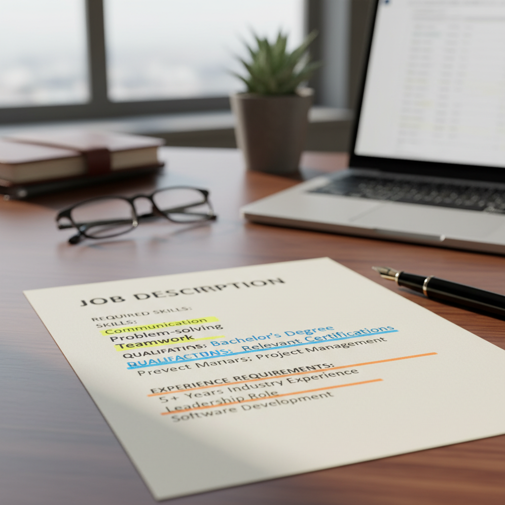 Highlighted job description showing important keywords