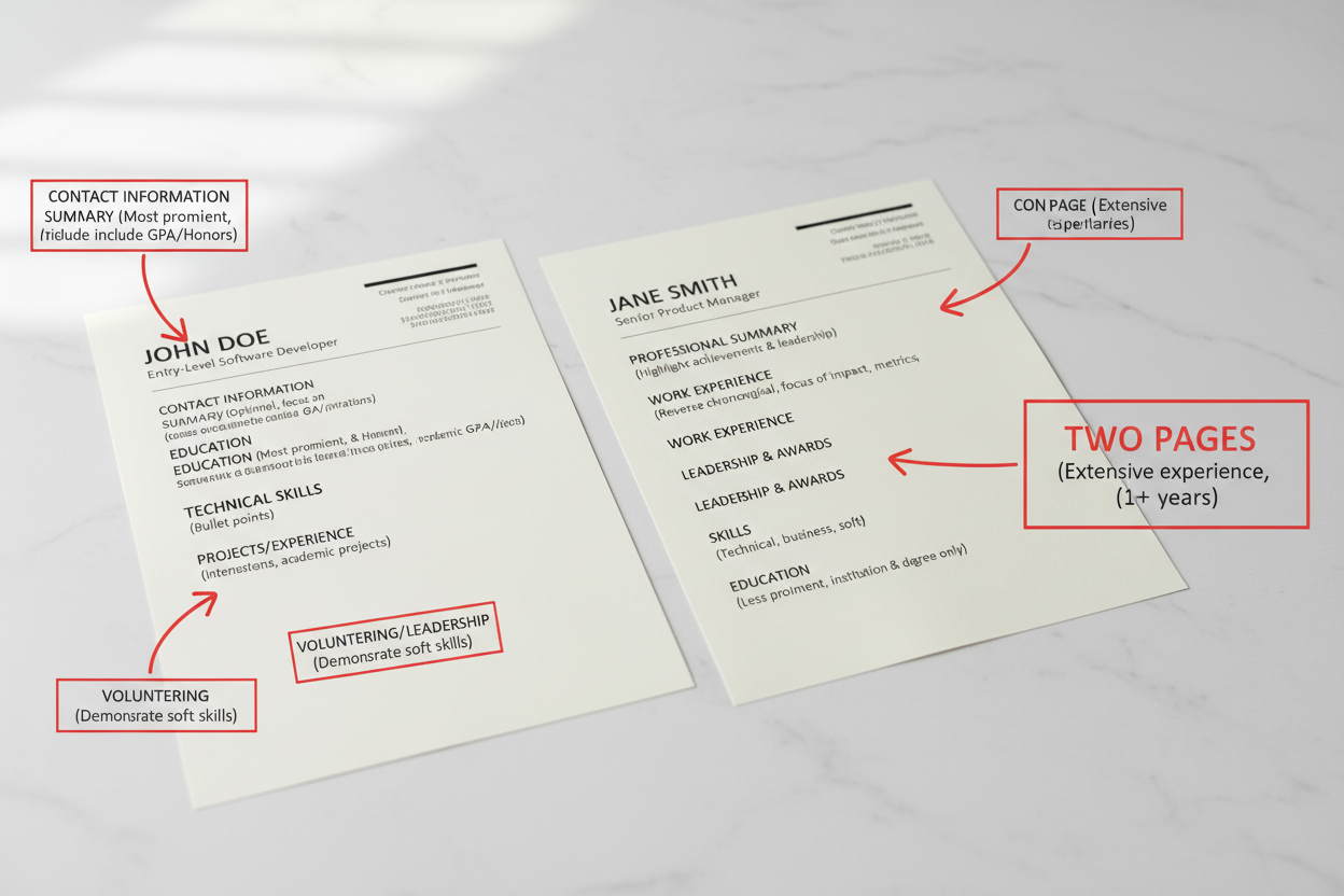 Resume length optimization examples by experience level