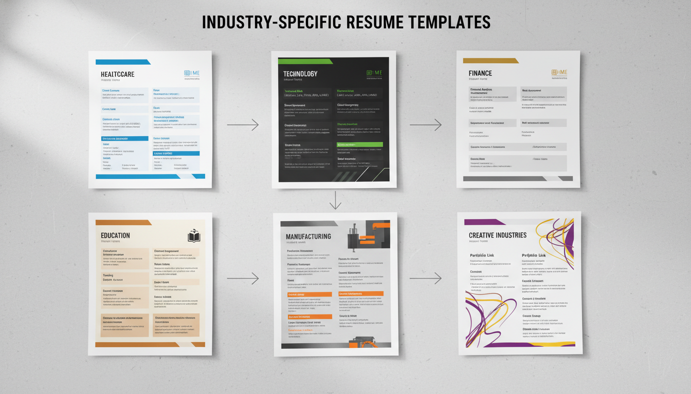 Various industry-specific resume templates displayed side by side