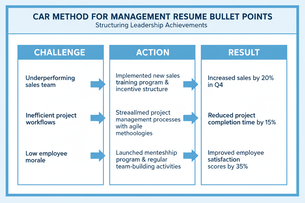 CAR method example for management resume achievements