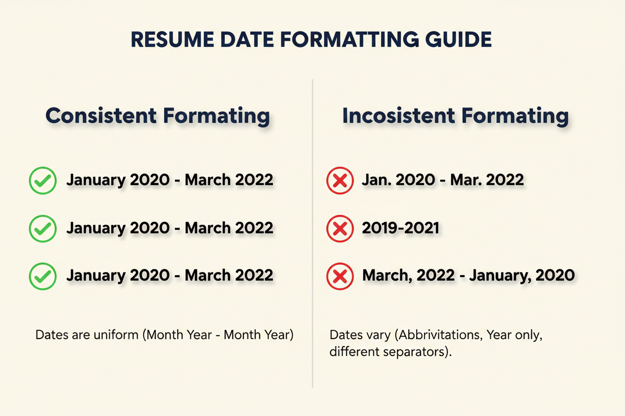 Date formatting consistency examples for resumes