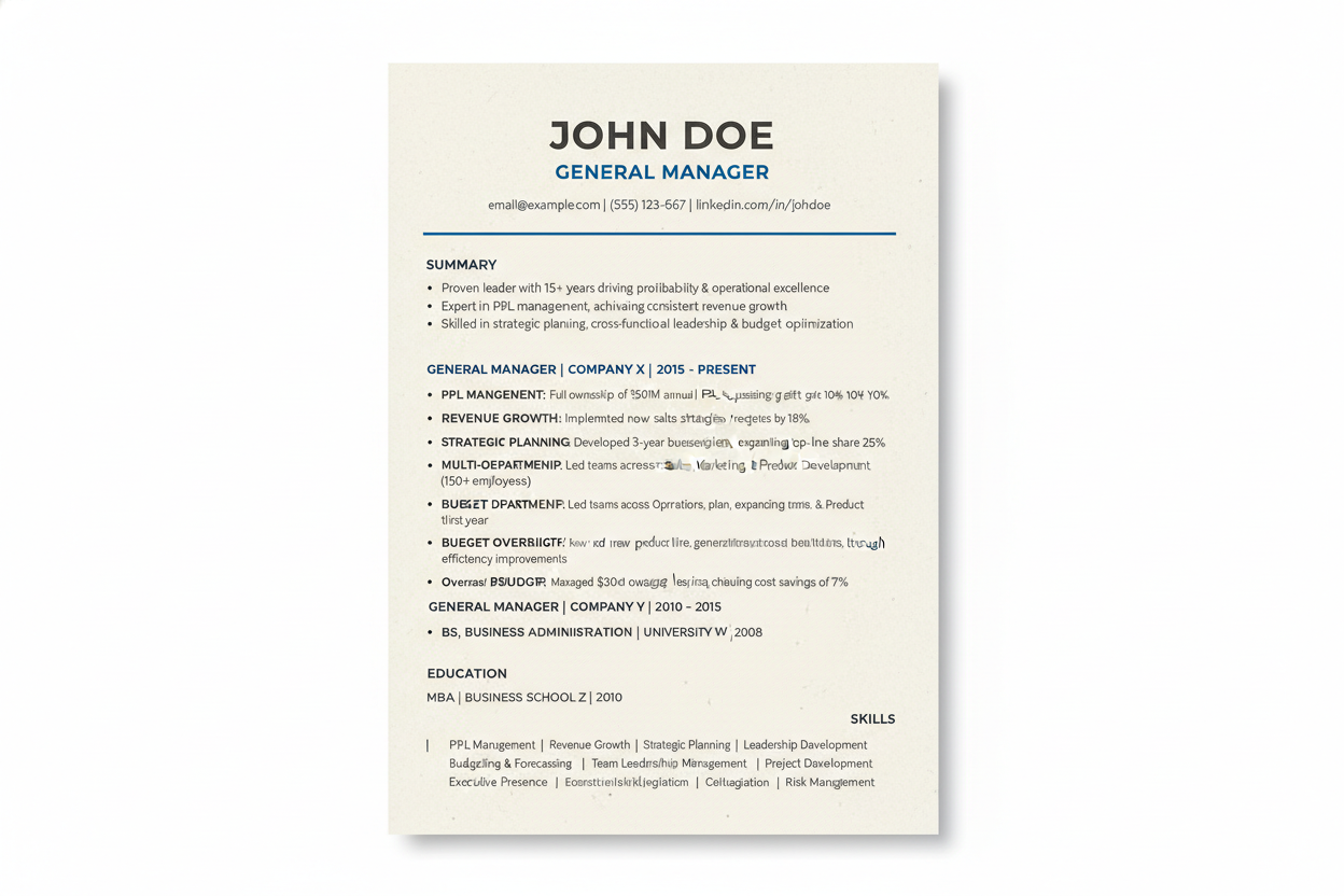 General manager ATS resume template