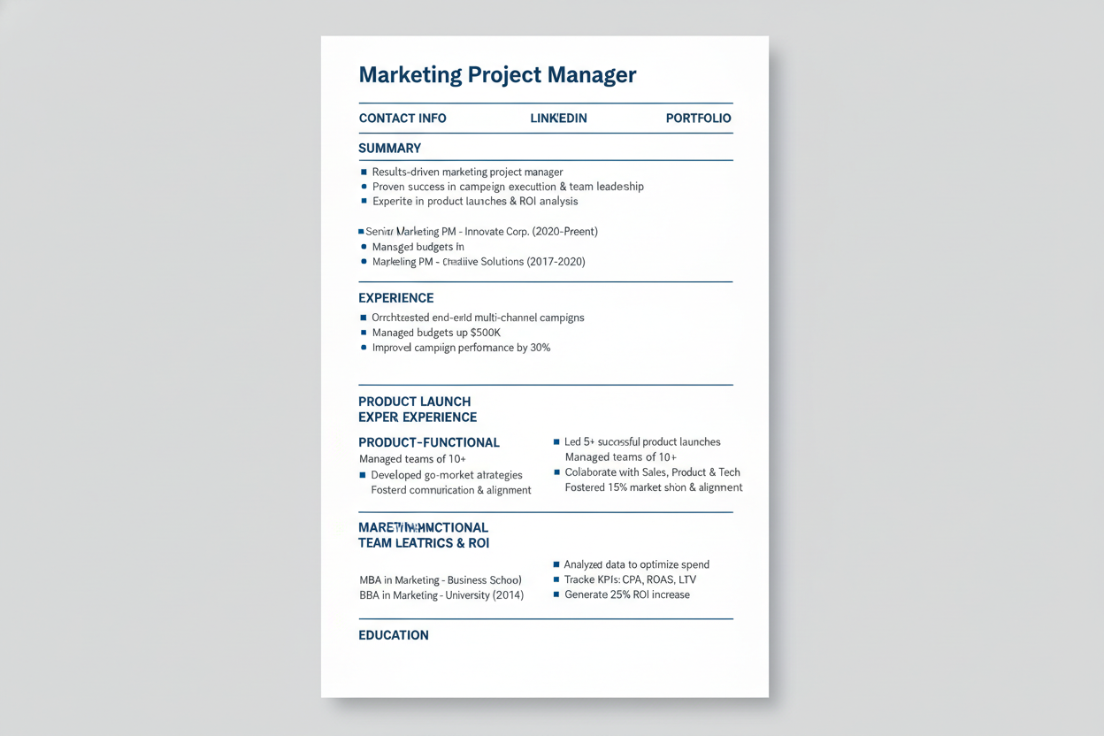 Marketing project manager resume template for ATS