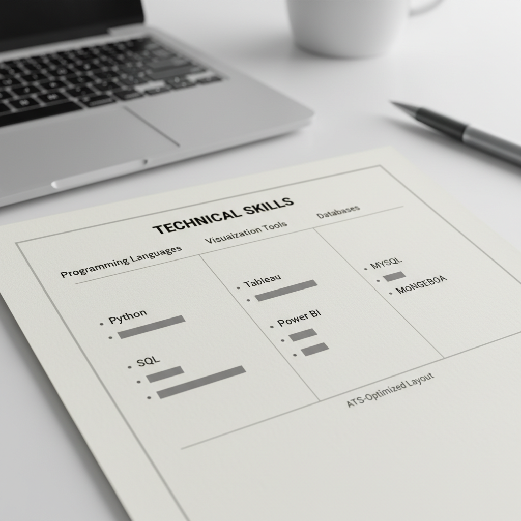 Technical skills section layout for analyst resume